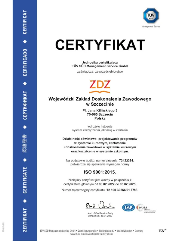 Certyfikat ISO 9001:2015